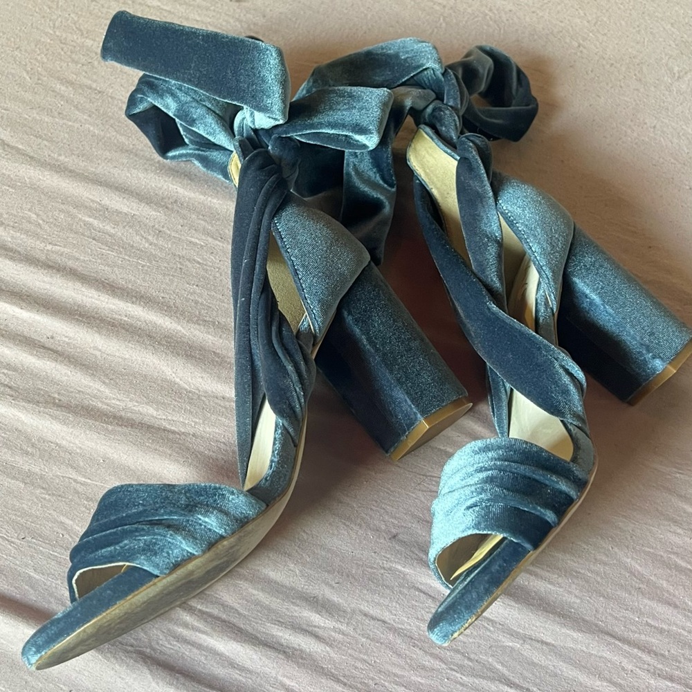 Raye Mia Velvet Blue Strappy Lace Up Heels - Picture 12 of 13
